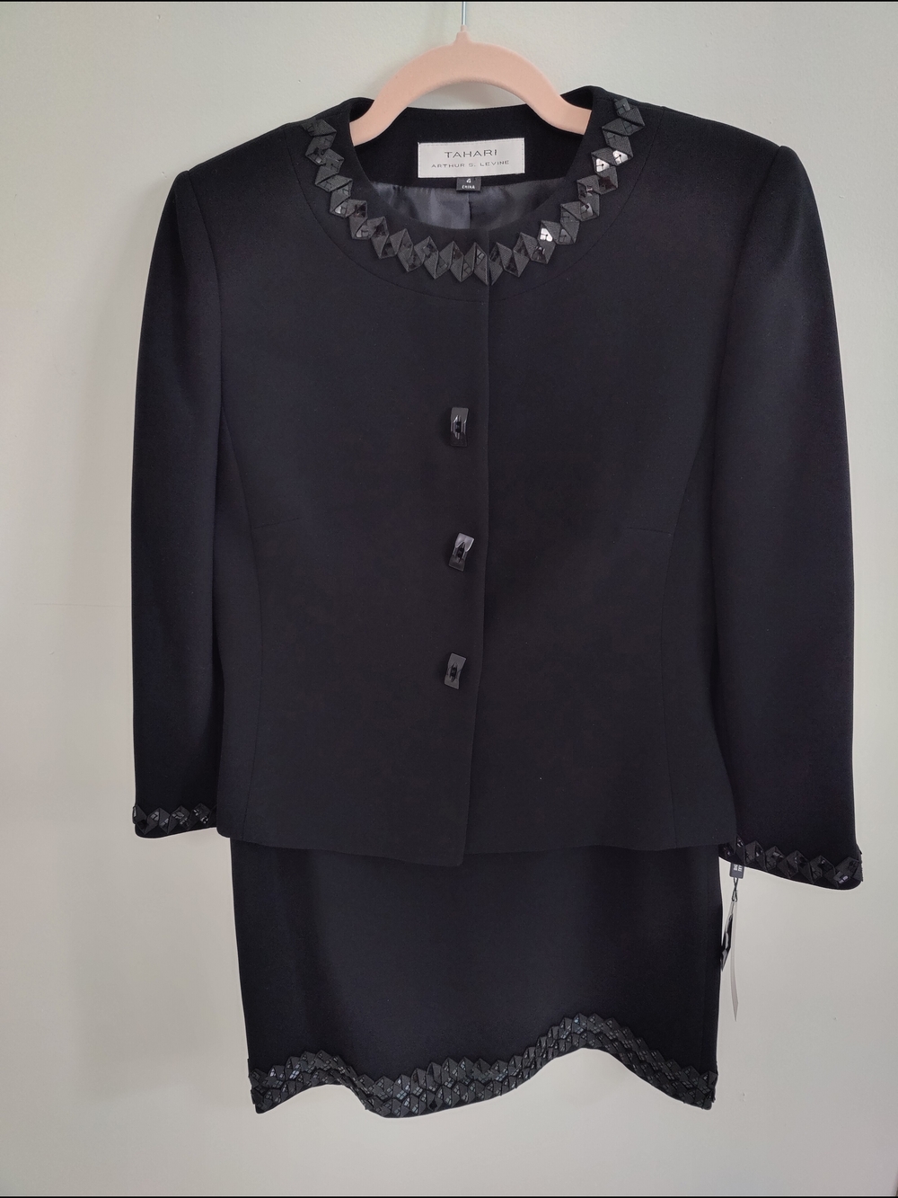 Tahari Black Embellished Women's Skirt Suit